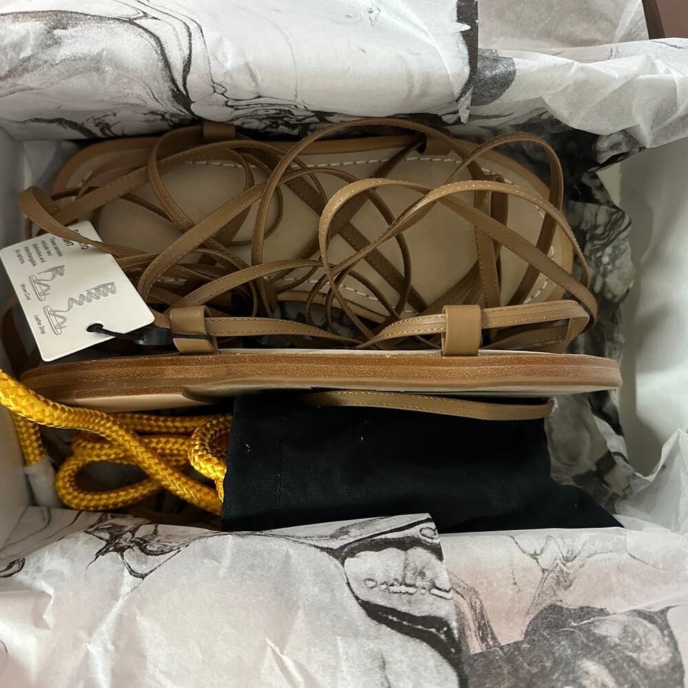 Rag & Bone Gladiator Sandal SIZE 6.5 Tan Festival Gold Ankle Wrap Laces $375 NEW - Picture 7 of 11
